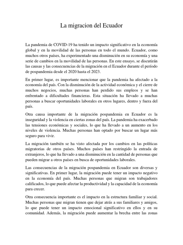 La Migracion Del Ecuador | PDF | Migración humana | Ecuador