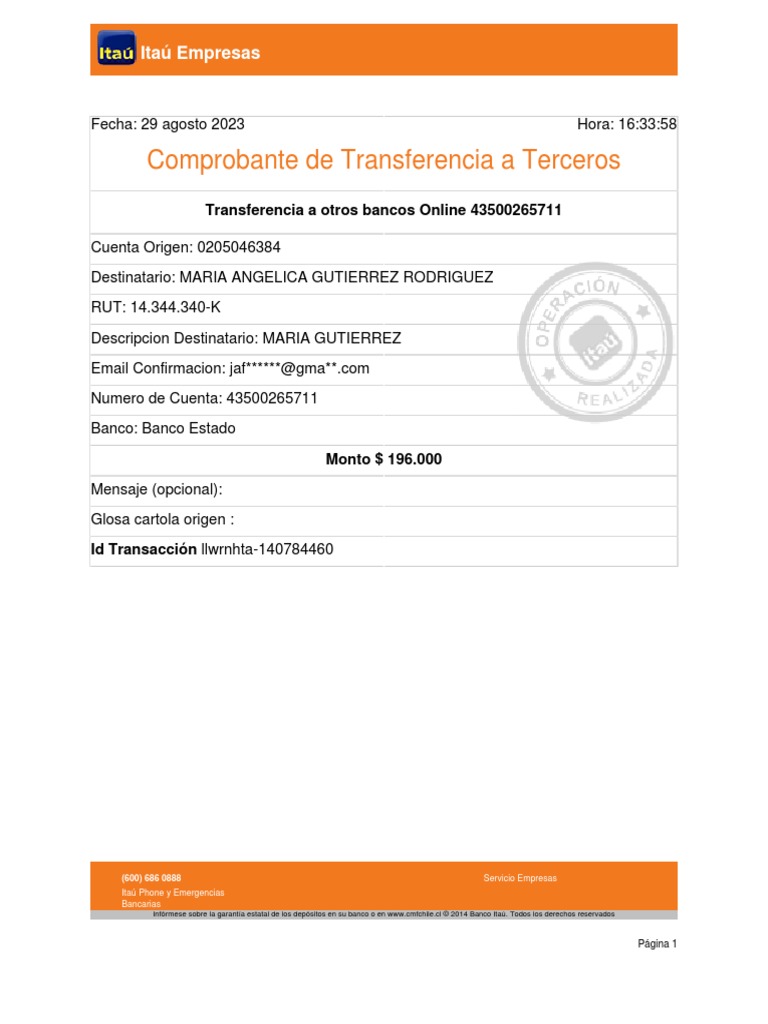 Comprobante de Transferencia Bancaria | PDF