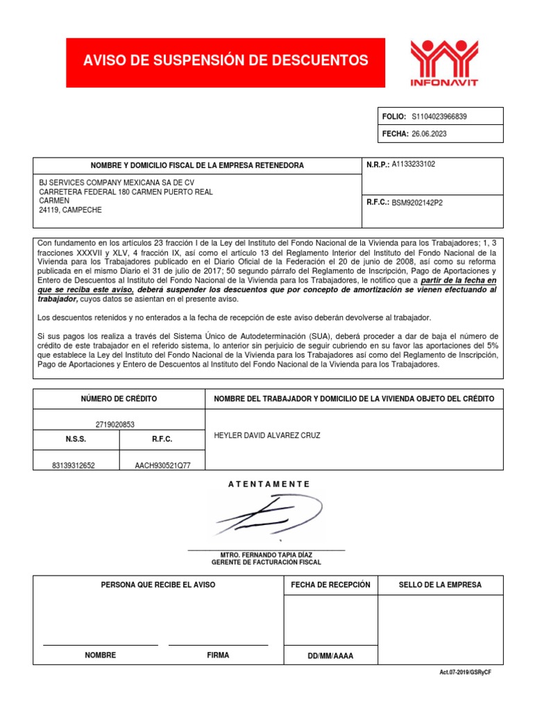 Aviso de Suspensión de Descuentos Infonavit | PDF | México