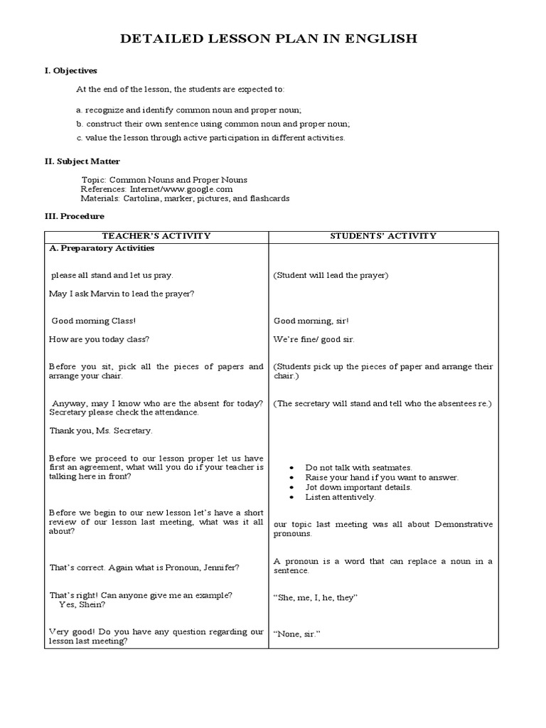 Lesson Plan: Common and Proper Nouns | PDF | Noun | Pronoun