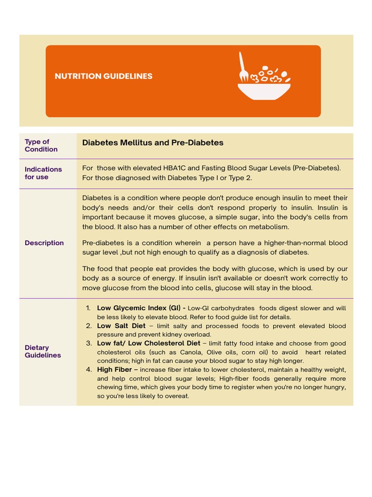 Diabetes Nutrition Guidelines Overview | PDF | Prediabetes | High ...