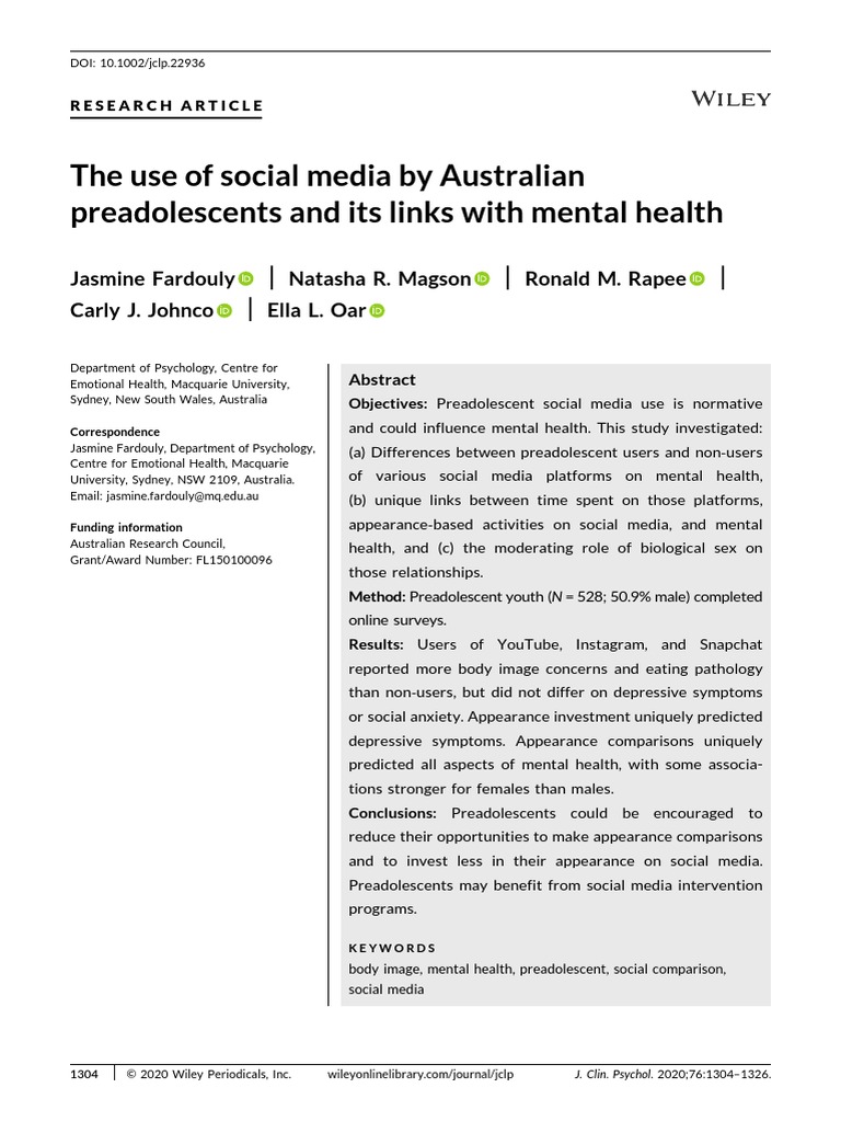 Social Media Use and Preadolescent Mental Health | PDF | Social Media ...