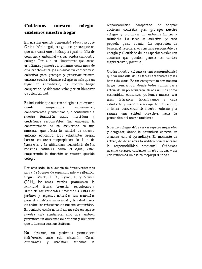 Cuidemos Nuestro Colegio Cuidemos Nuestro Hogar Pdf Entorno Natural