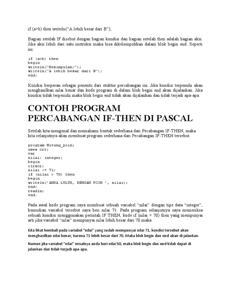Contoh Program Percabangan If-Then Di Pascal | PDF