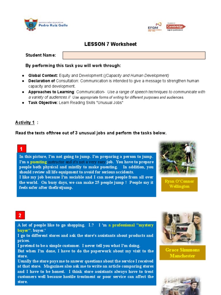 LESSON 7 Worksheet | PDF