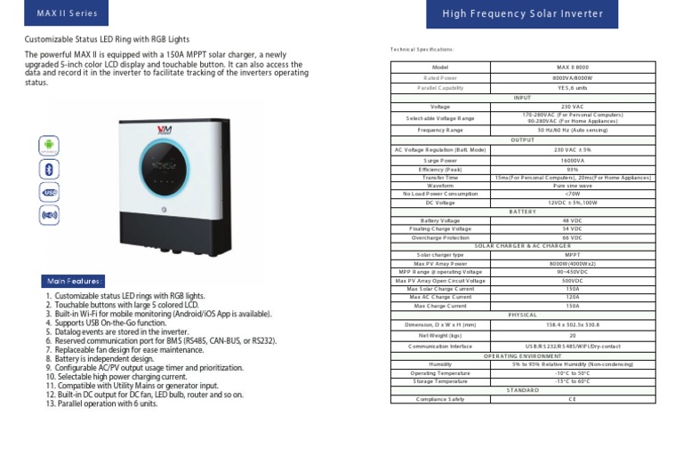 MAX II 8000W Solar Inverter Specs | PDF