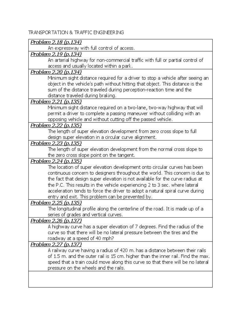 Transportation & Traffic Engineering Problems | PDF