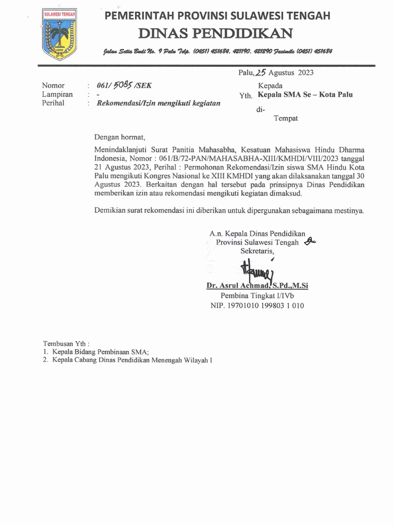 Rekomendasi Izin Mengikuti Kegiatan | PDF