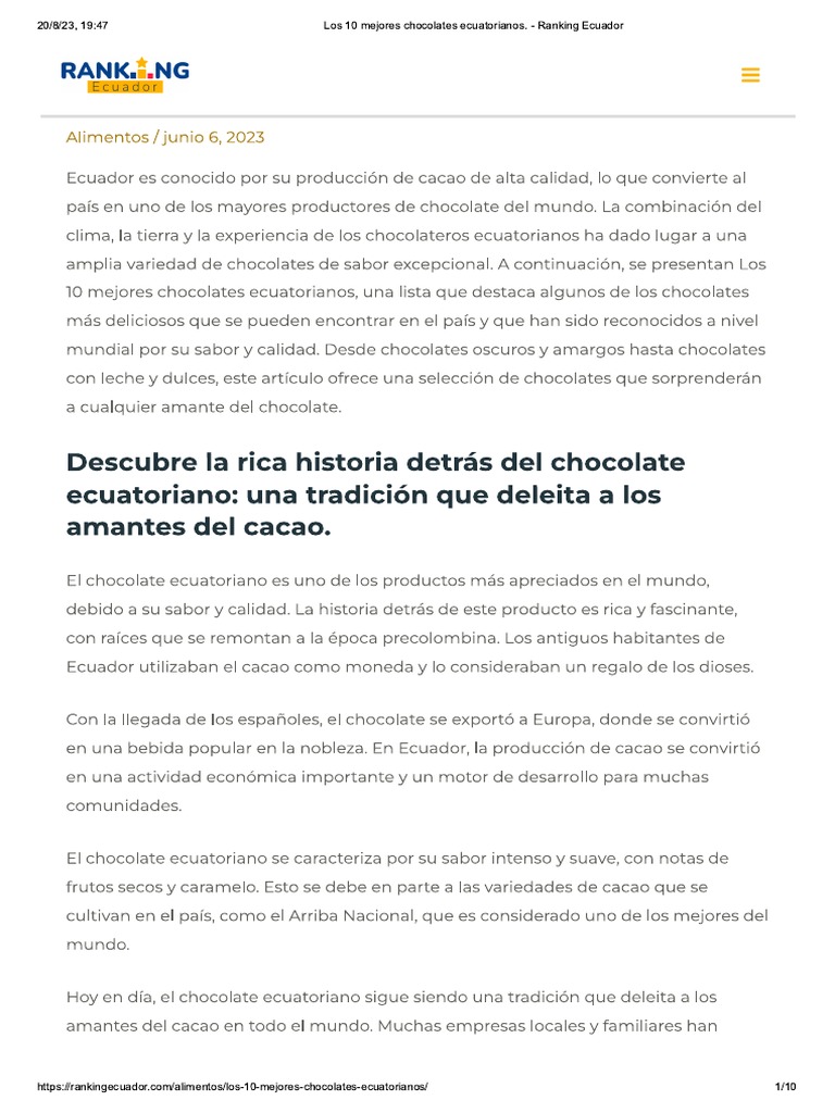 Los 10 mejores chocolates ecuatorianos PDF