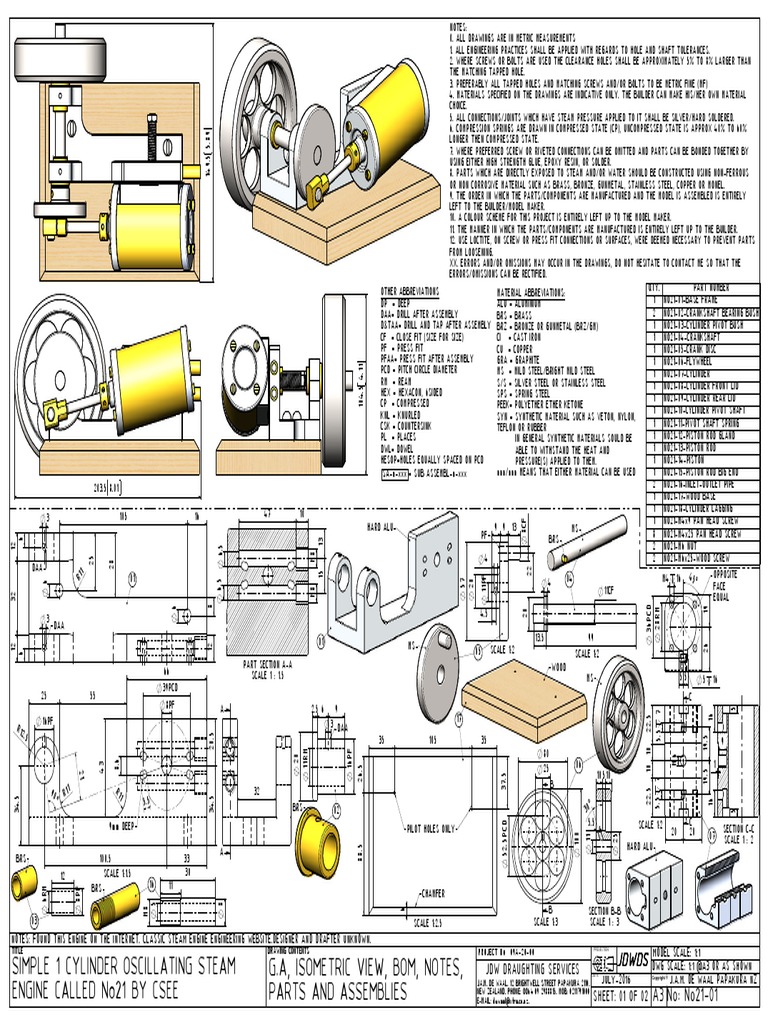 Simple 1 Cylinder Oscillating Steam Engine | PDF | Screw | Engineering ...