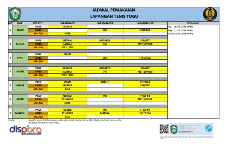 Jadwal Tenis Lapangan Tugu-2 | PDF