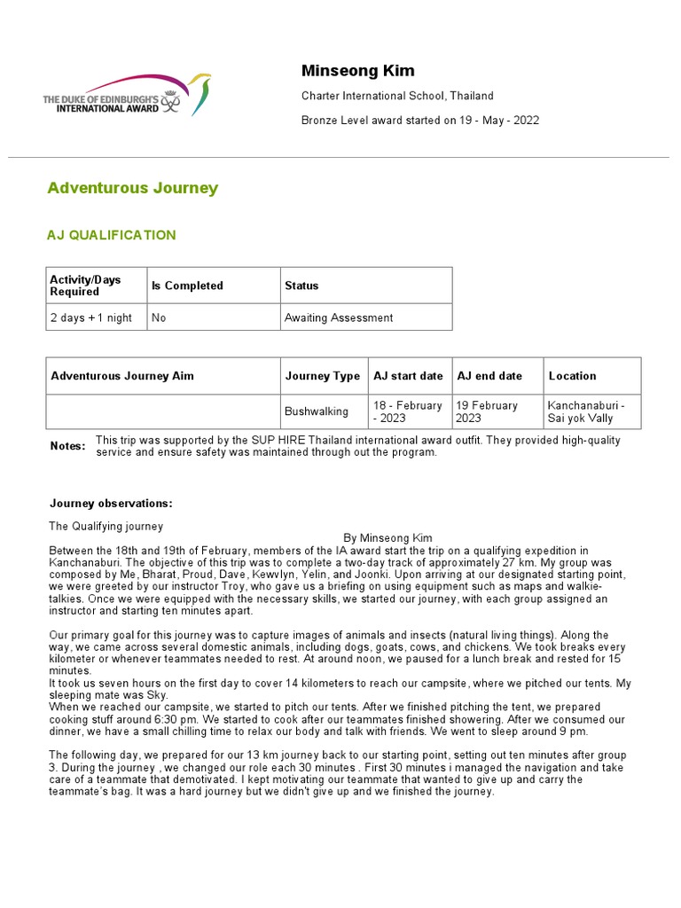 Qualifying Adventurous Journey Assessor Report | PDF