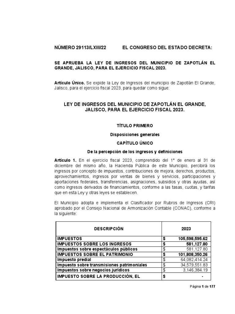 Ley de Ingresos del Municipio de