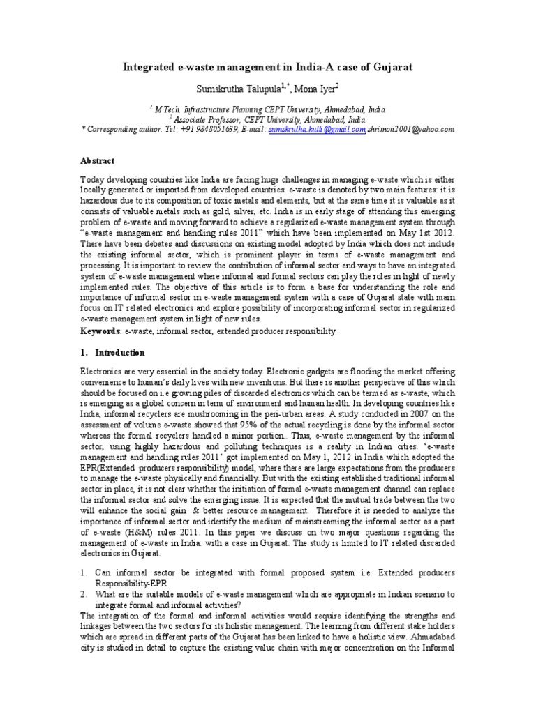 Case Study Integrated E Waste Management At Gujrath Pdf