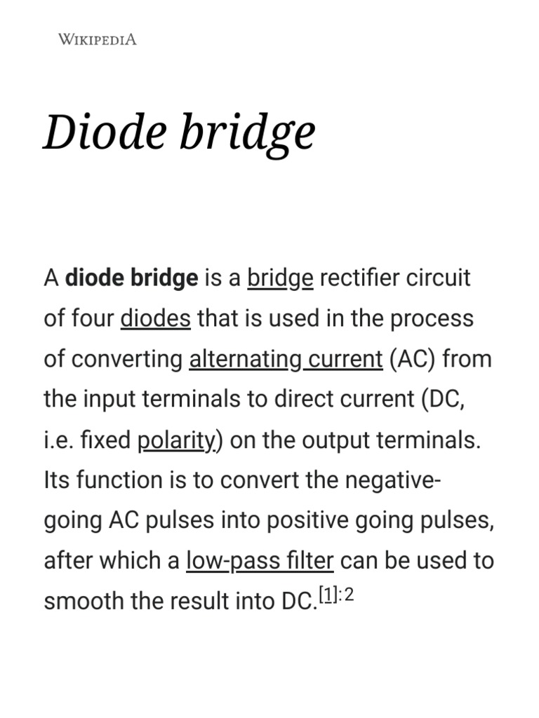 Diode Bridge Wikipedia PDF Rectifier Power Engineering