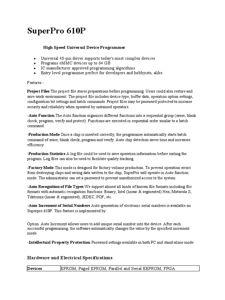 Universal ProgrammerSuperPro 610P | PDF | Microcontroller | Electrical ...
