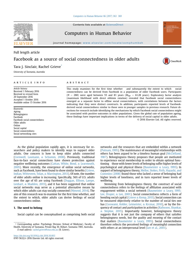 Facebook As A Source of Social Connectedness in Older Adults | PDF ...