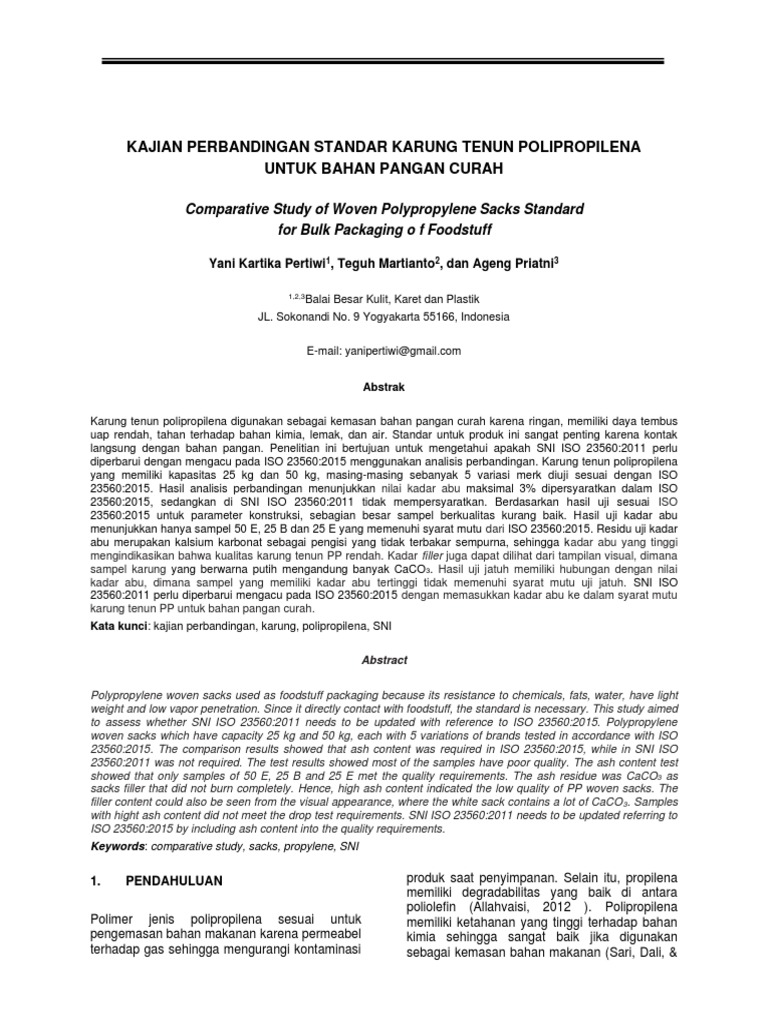 Standar Karung PP untuk Bahan Pangan | PDF