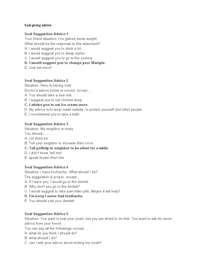 Advice Scenarios and Suggestions | PDF | Language Arts & Discipline ...