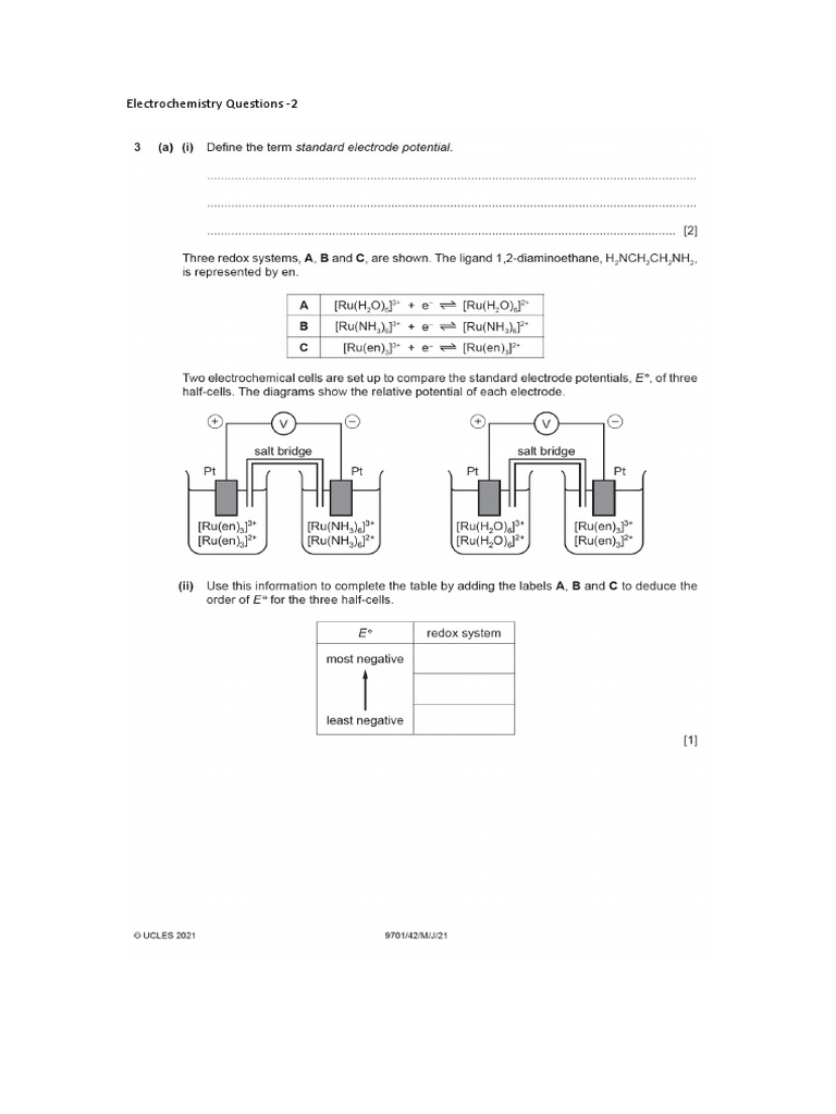 Electrochemistry Questions 2 PDF