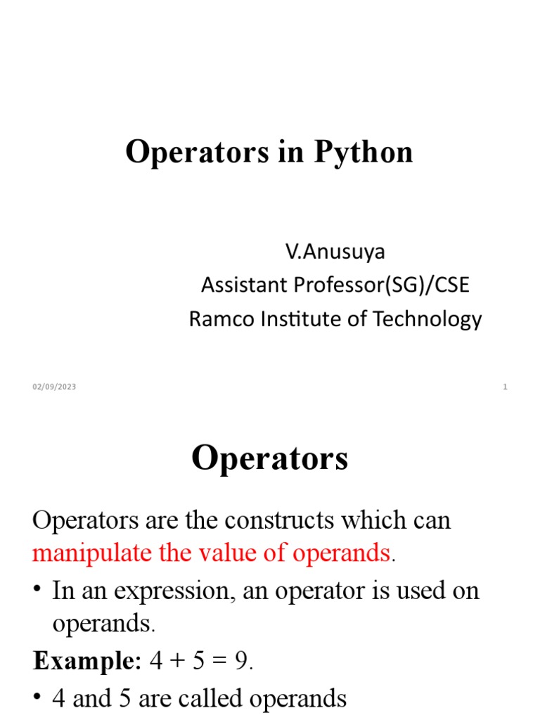 Operators in Python Faculty | PDF | Arithmetic | Multiplication