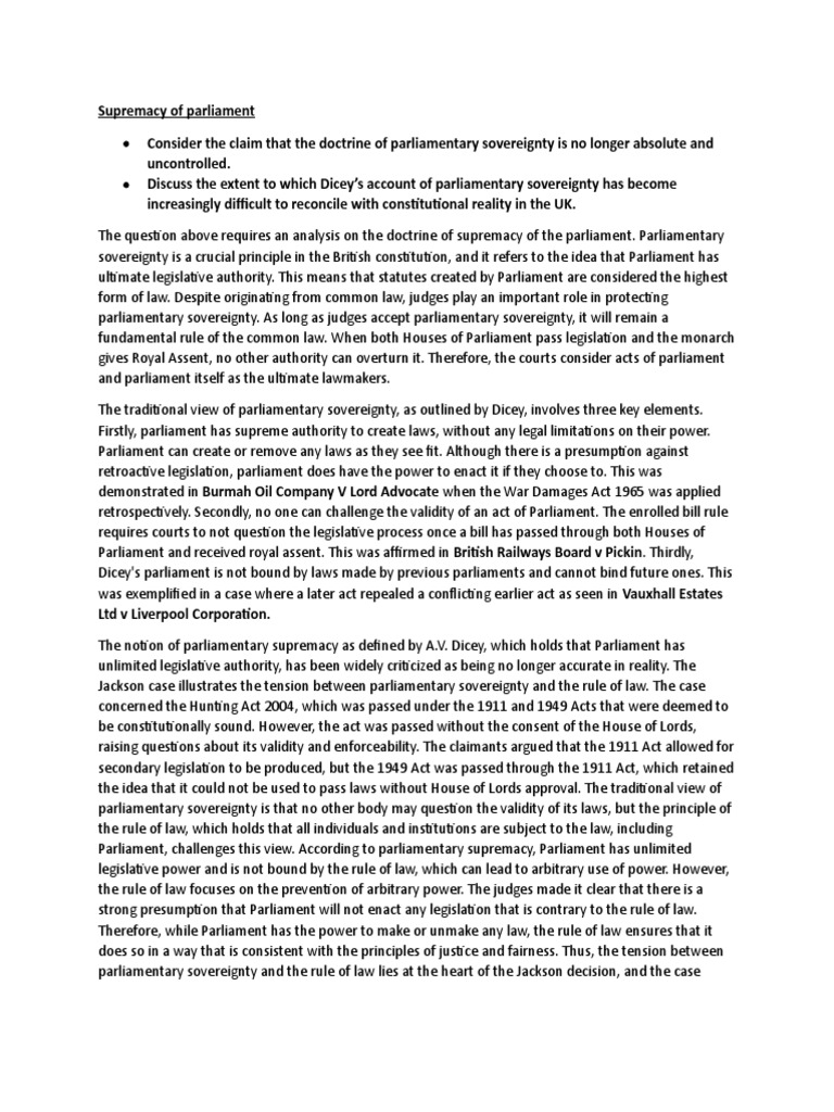 Supremacy of Parliament | PDF | Constitution | European Union Law