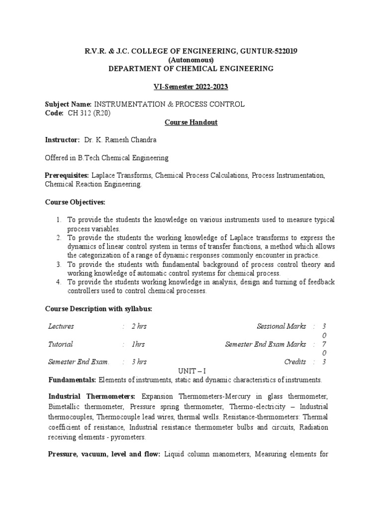 CH312 R20 2022-23 Handout | PDF