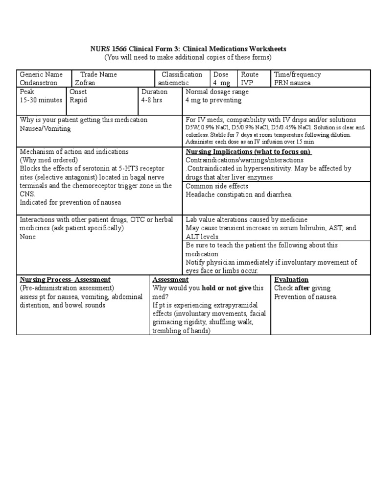 Ondansetron (Zofran) PDF Nausea Drugs
