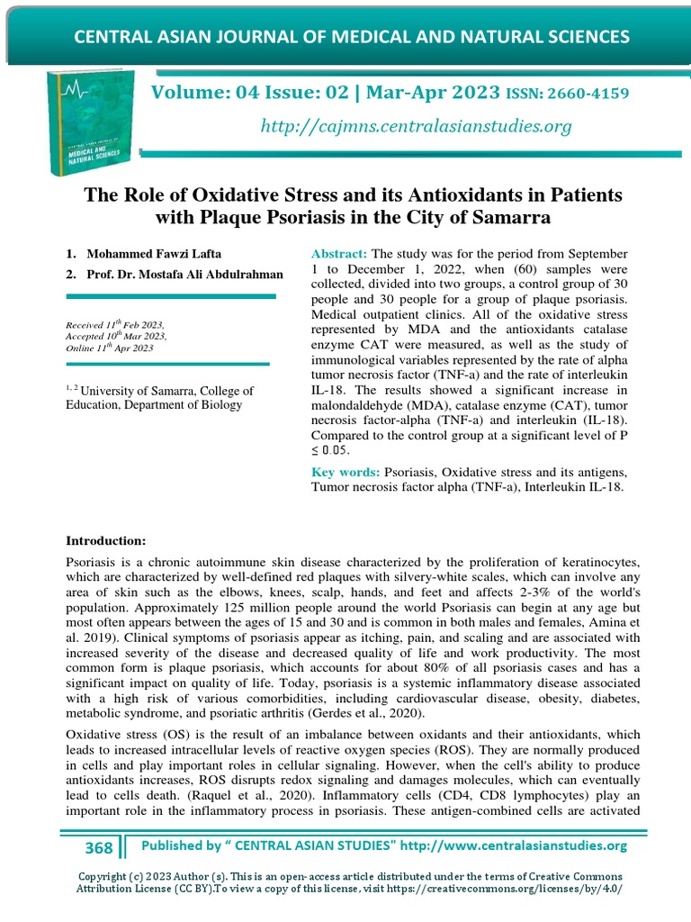 The Role of Oxidative Stress and Its Antioxidants in Patients With ...