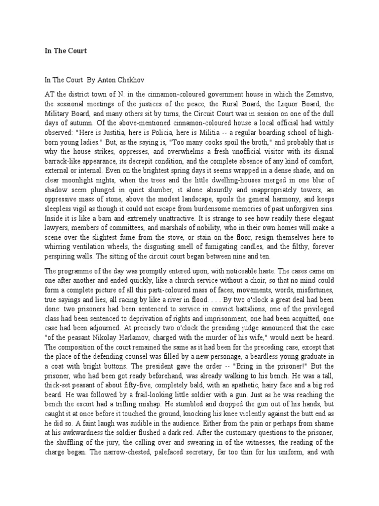 In The Court By Anton Chekhov 1 Download Free Pdf Prosecutor