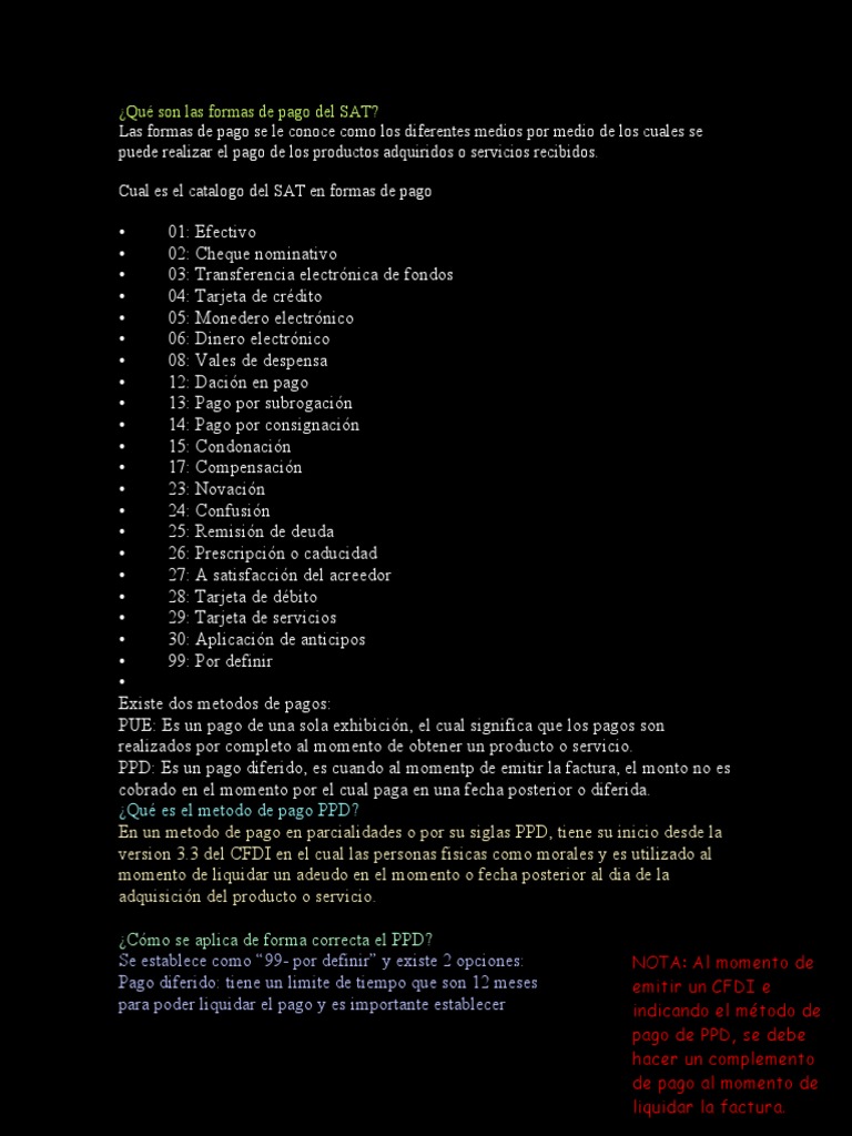 Qué Son Las Formas de Pago Del SAT | PDF | Pagos | Servicios (economía)