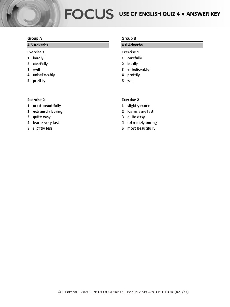 Focus 2 Unit 4 Answer Key | PDF | Wellness