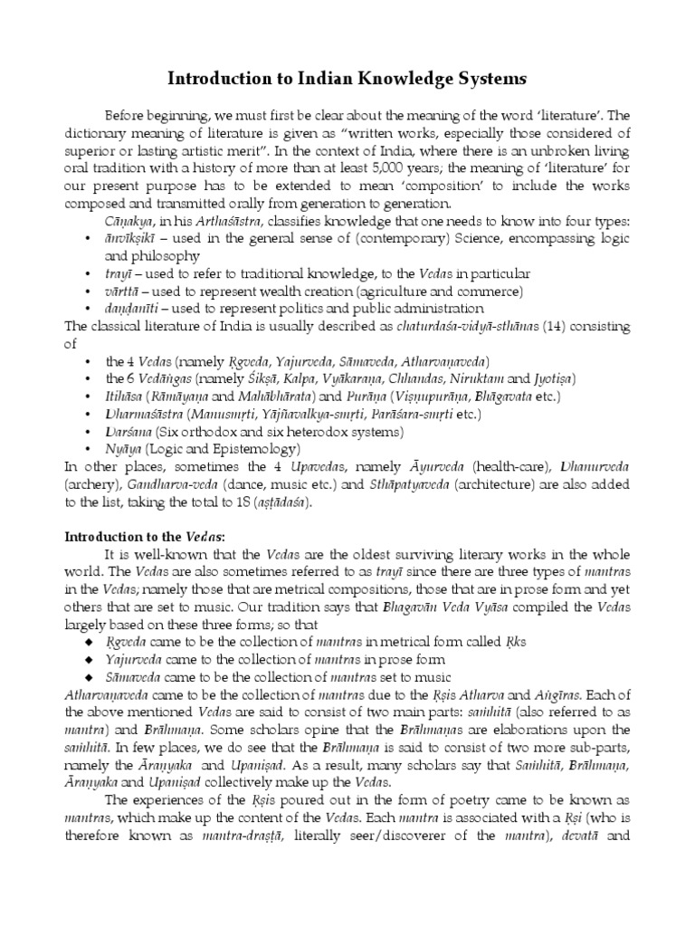 Overview of Indian Knowledge Systems | PDF | Vedas | Hindu Philosophy