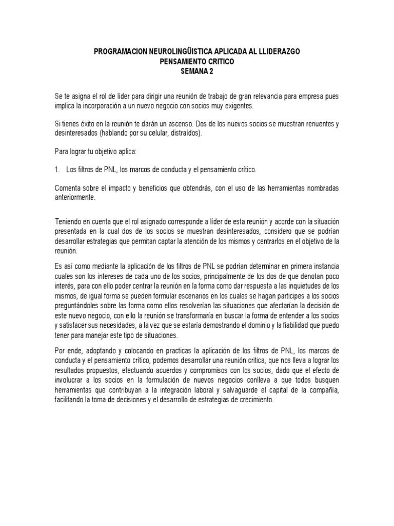 Pensamiento Critico Semana 2 | PDF | Crecimiento personal y profesional ...