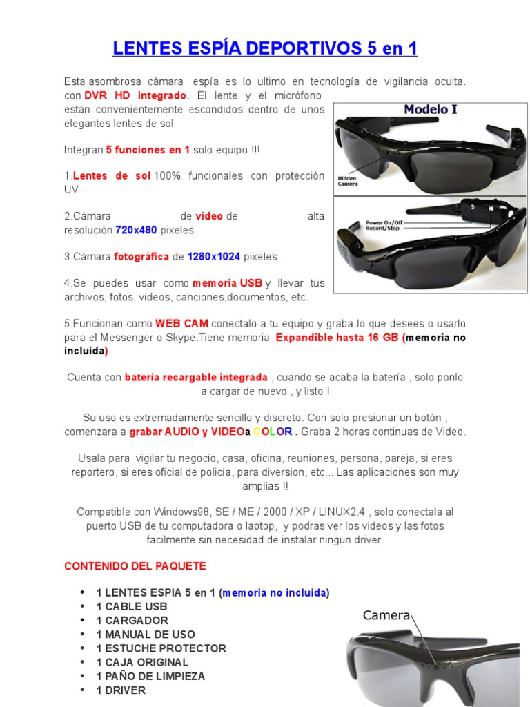 JVE3107F , Cámara Oculta en Lentes con MP3.