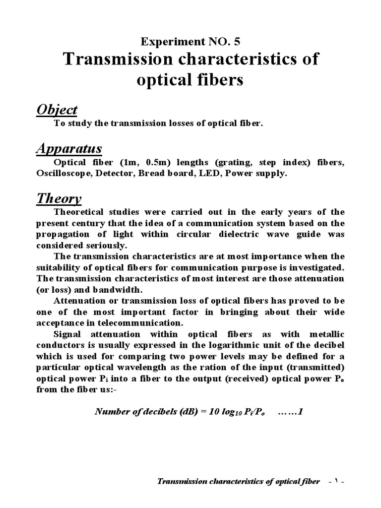 Optical Fiber Transmission Characteristics | PDF | Optical Fiber ...