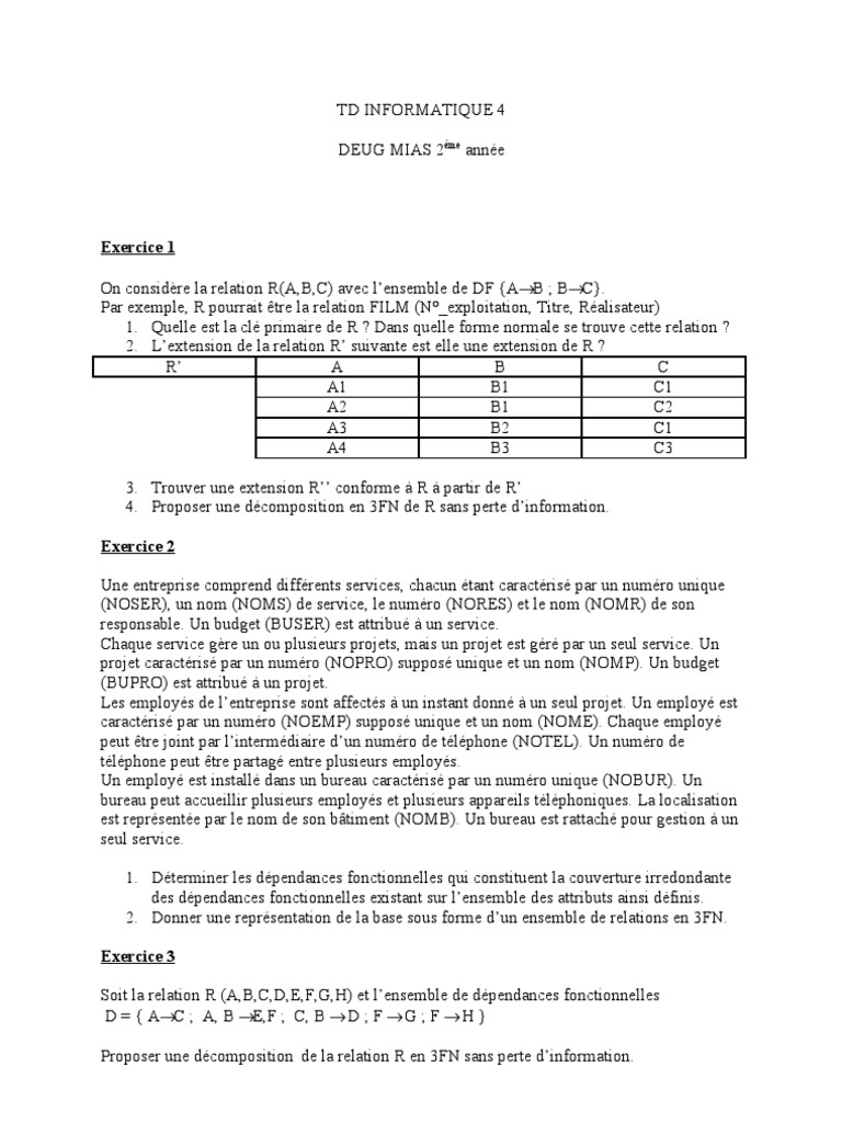 Décomposition de relations en 3FN | PDF | Base de données relationnelle ...