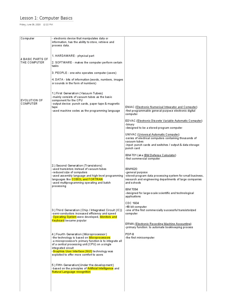 Computer Basics Notes | PDF | Central Processing Unit | Electronics