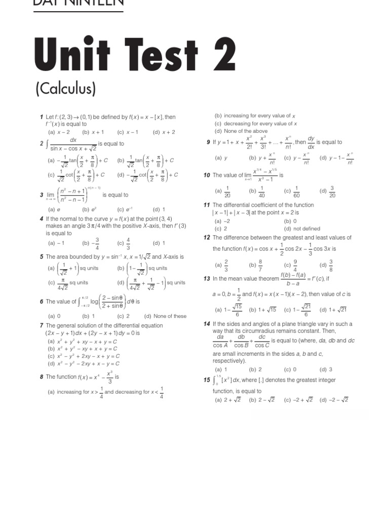 Test On Calculus Pdf Tangent Slope
