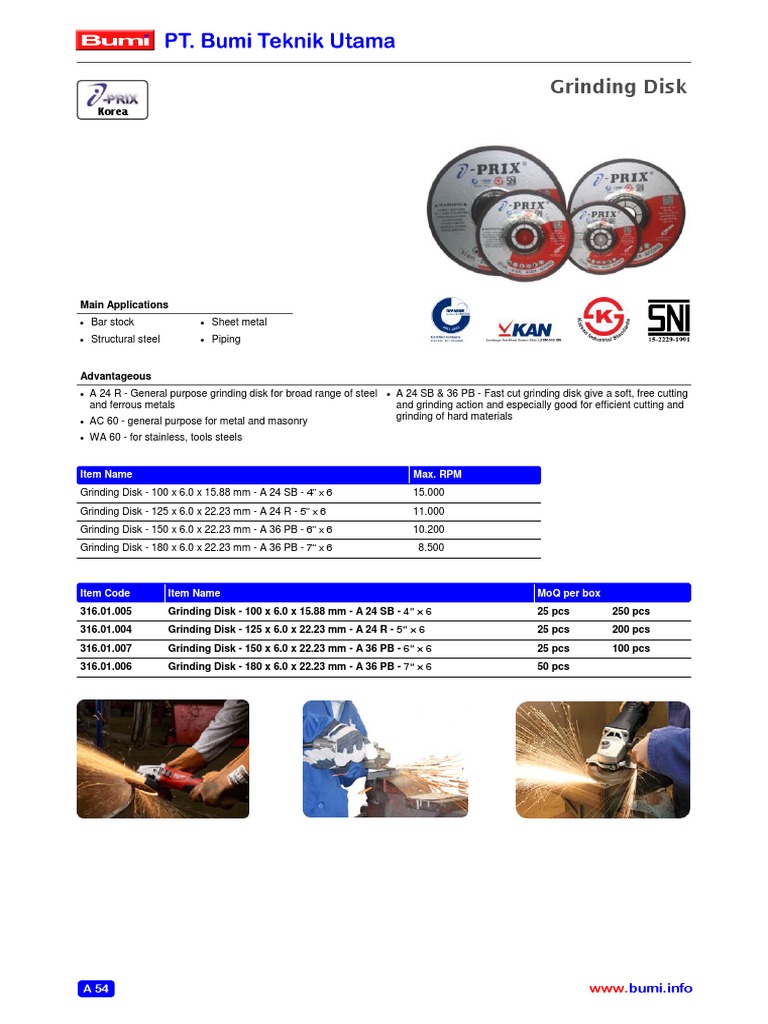 Grinding Disks Specifications and Uses | PDF | Home & Garden