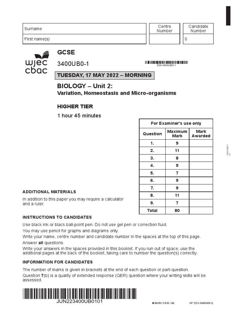 Biology Past Paper 2 | PDF