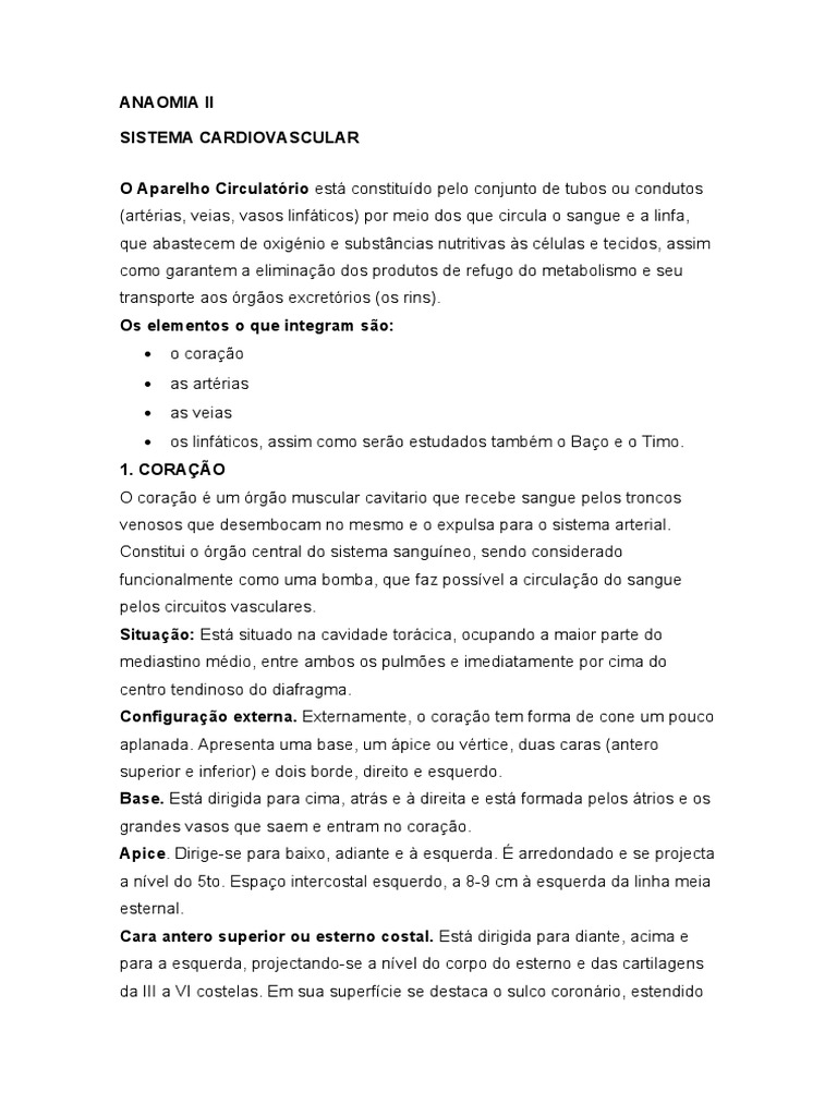 Estrutura Detalhada do Sistema Cardiovascular | PDF | Coração | Sistema ...