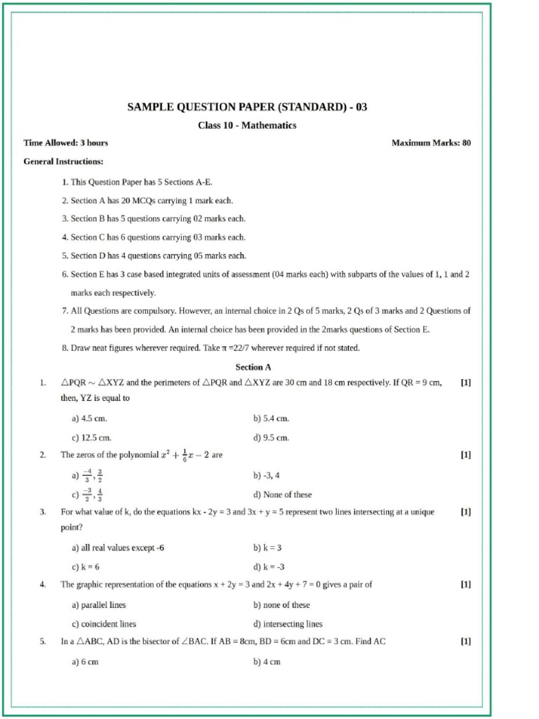 Cbse Sample Paper 3 | PDF
