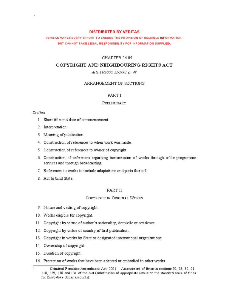 Copyright and Neighbouring Rights Act (Chapter 2605) Download Free