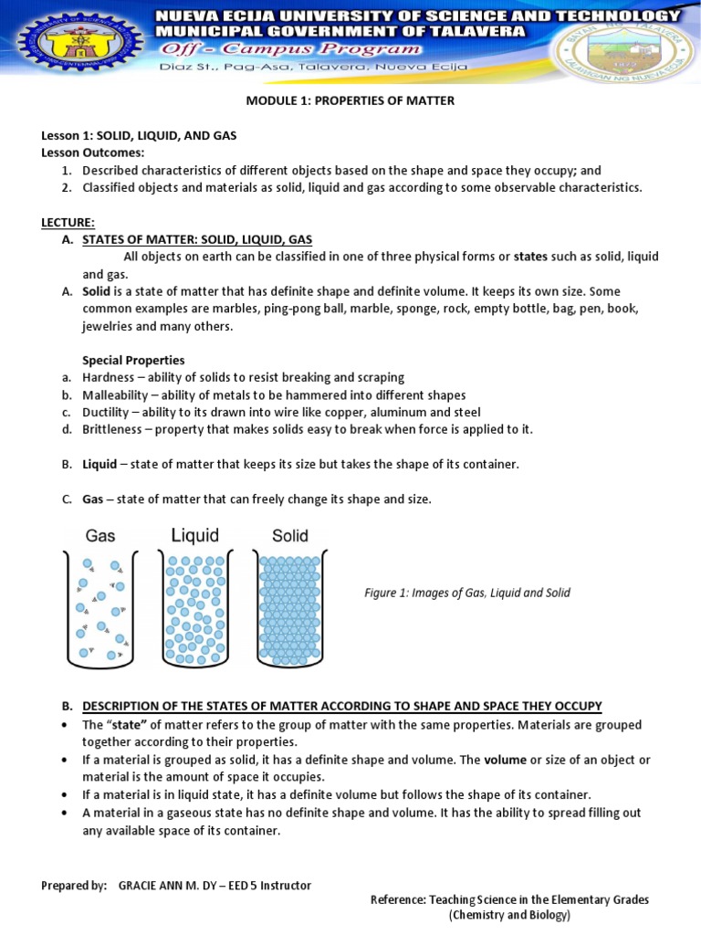 Module 1 Lesson 1 2023 | PDF | Solid | Liquids