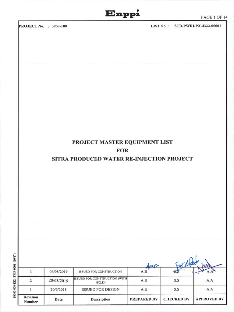 PROJECT MASTER EQUIPMENT LIST PDF