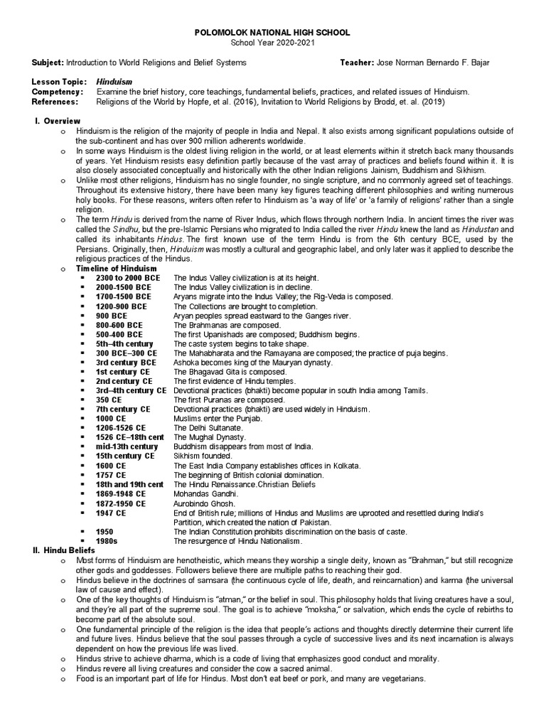 HINDUISM Content Outline PDF Moksha Vedas