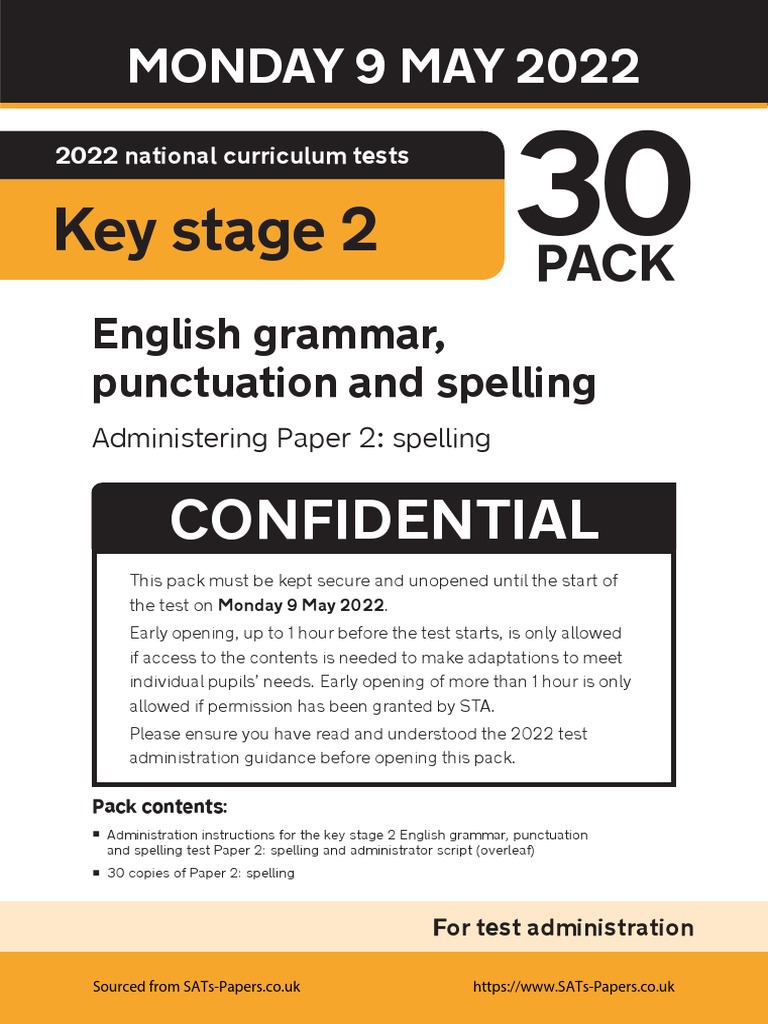 2022 Key Stage 2 Spelling Test Guide | PDF | Copyright | Human ...