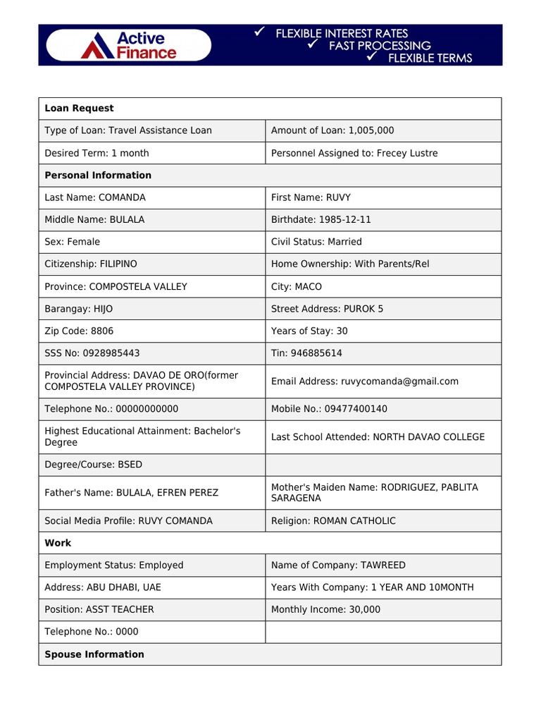 Loan Application Form 64a558302e8ee | PDF | Personal Finance