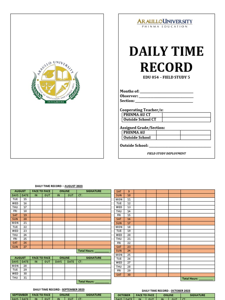 Daily Time Record Printable Philippines